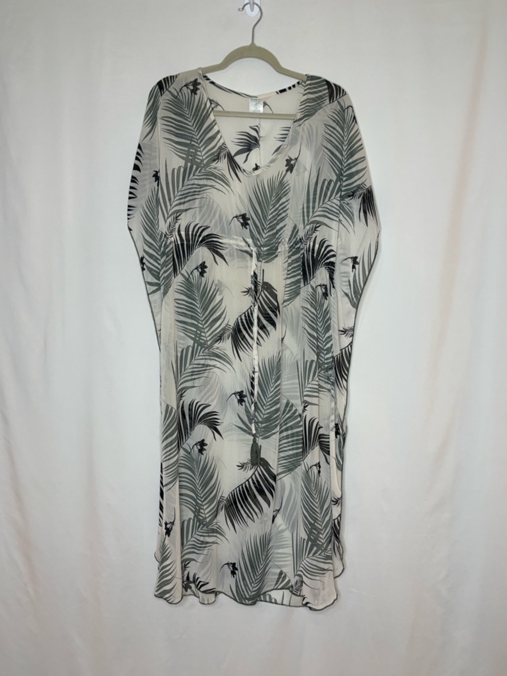 Kona Sol Palm Leaf Sheer Coverup in Cream and Green